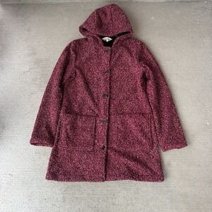 Mia Melon Womens Sherpa Hooded Coat Burgundy Button Front Jacket Size M